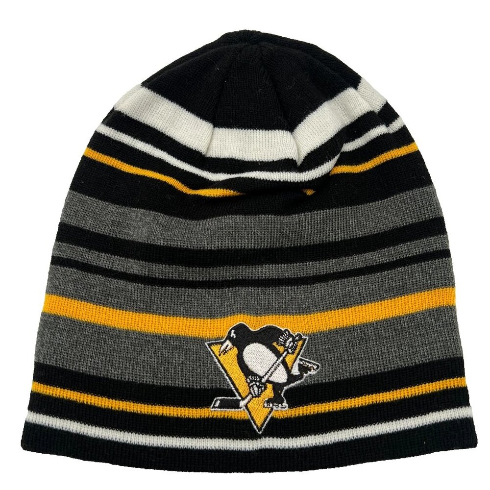 Adidas Unisex Gray Black Striped Pittsburgh Penguins NHL Winter‎ Beanie Hat NWT
